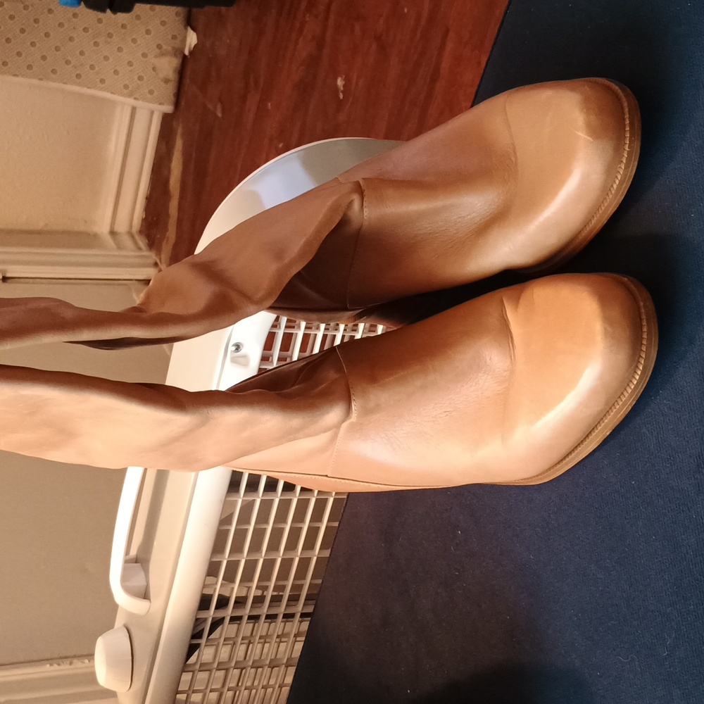 Tall Leather Knee High Fashion Heel Boot Markon Shelly Made In Brazil Tan Size 6